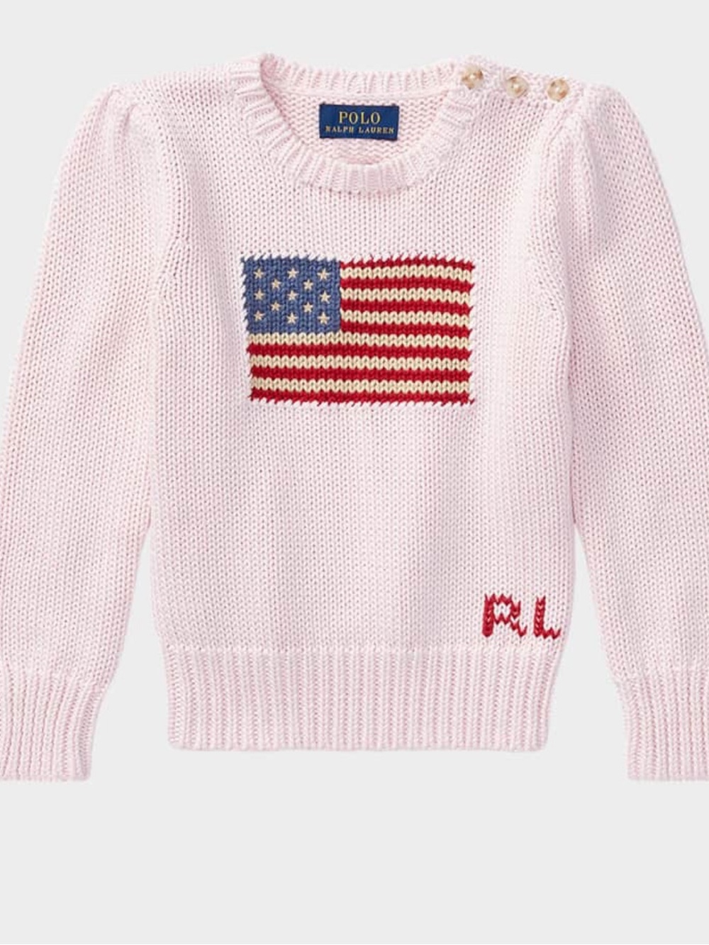 Girls Ralph Lauren Pale Pink Knit Sweater with Flag Intarsia size 3t